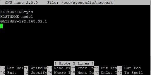 Настройка сетевых параметров на 1 сервере – редактирование /etc/sysconfig/network 