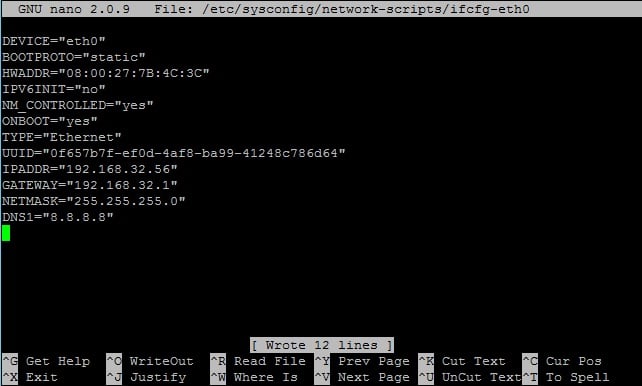 Настройка сетевых параметров на 2 сервере - редактирование /etc/sysconfig/network-scripts/ifcfg-eth0