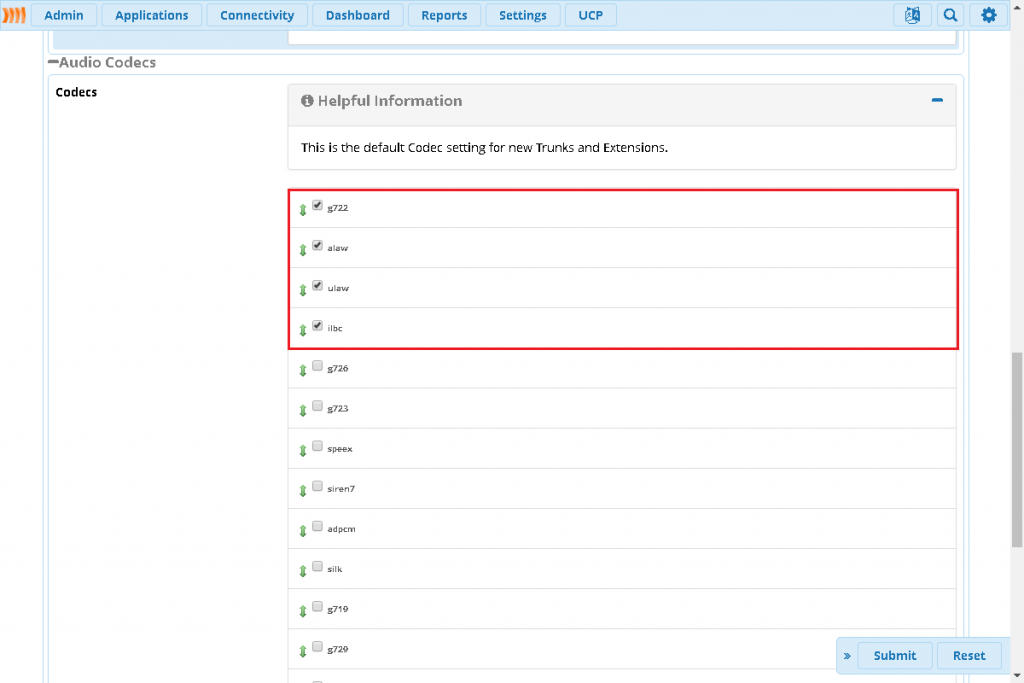 Кодеки во FreePBX