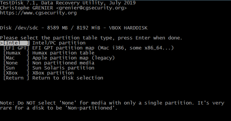 No partition table. No partition table